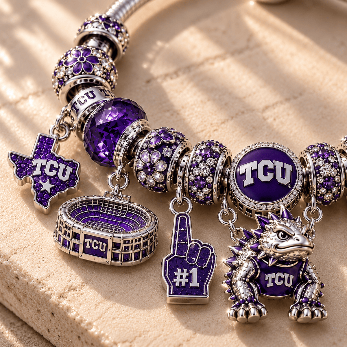 TCU Silver Charm Bracelet Set NTTB